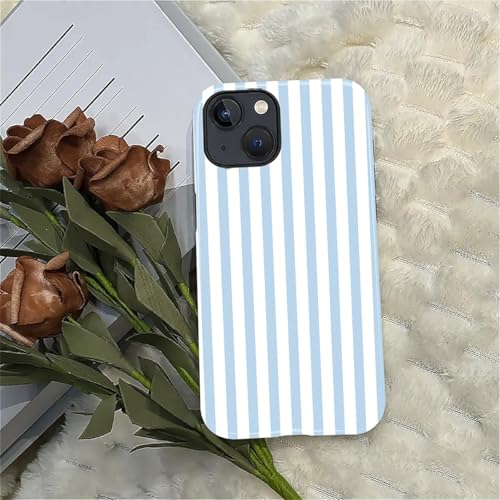 Compatible with iPhone 14 Plus Case,Glossy 2-in-1 Sleek All-Inclusive Dual-Layer Material Soft TPU + PC Back for Blue Stripes Geometric Pastel Summer Beach - color: Blue Stripes Geometric Pastel Summer Beach-Glossy, size: iPhone 14 Plus