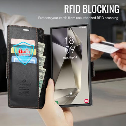 for Galaxy S24 Ultra Slim Wallet Case Wireless Charging, Black - color: Black, size: Samsung Galaxy S24 Ultra