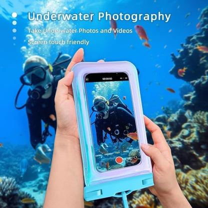 Floatable Soap Bubble Waterproof Phone Pouch/Case with Crossbody Lanyard for iPhone 17 16 Pro Max/15 Pro/14/13/12, IP68 Cellphone Dry Bag Beach Cruise Ship Essentials,Iridescent Blue,1 Pack - color: B2-Iridescent Blue