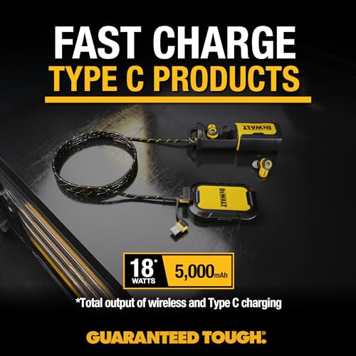 DEWALT Heavy Duty Magnetic Power Bank 5, 000mAh, Rugged, Wireless