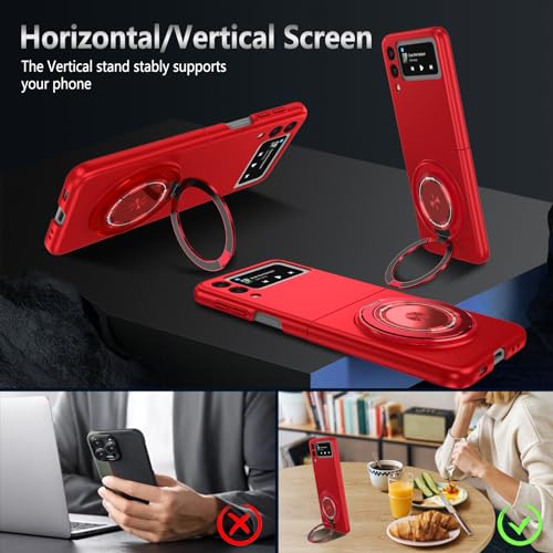 Magnetic Case for Samsung Galaxy Z Flip 3, [Compatible with MagSafe] Military Grade Shockproof Slim fit Samsung Z Flip 3 Phone Case with Magnetic Ring Kickstand, Red - color: Red, size: Samsung Galaxy Z Flip 3