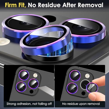 WHPXJY Camera Lens Protector for iPhone 15 Pro Max/iPhone 15 Pro Tempered Glass Lens Cover with Individual Metal Ring, Anti Scratch, Strong Adsorption, HD Clear, Case Friendly - Colorful Titanium
