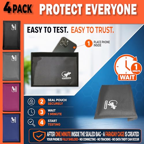 Faraday Bag Anti-Tracking GPS RFID Car Key Signal Blocker Wallet Shielding Pouch Protective Case for Cell Phone Car Key FOB, Data Privacy, Electronic Device Security (4 PACK - FAMILY PACK) - color: 4 PACK - FAMILY PACK