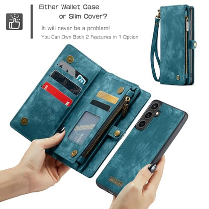Samsung Galaxy S23 FE Wallet Case,Zipper Folio Leather Case Wallet with Card Holder Strap Wristlet Detachable Magnetic Protective Back Case for Samsung Galaxy S23 FE 5G 6.4 Inch(Blue) - color: Blue, size: S23 FE 5G 6.4 Inch