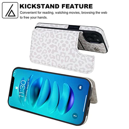 HAOPINSH for iPhone 14 Wallet Case with Card Holder, White Leopard Pattern Back Flip Folio PU Leather Kickstand Card Slots Case for Women Girls, Double Magnetic Clasp Shockproof Cover 6.1" - color: White Leopard