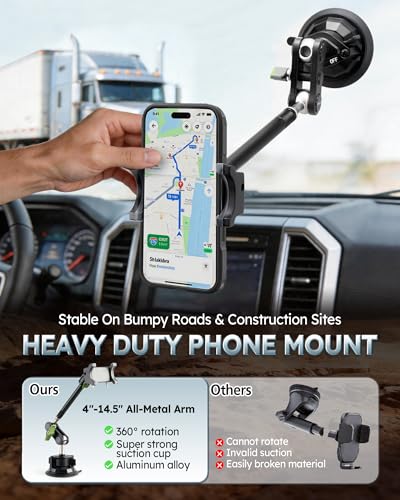 Semi Truck Phone Mount for Drivers, 360° Anti-Shake with Extension Rod - style: Extended green