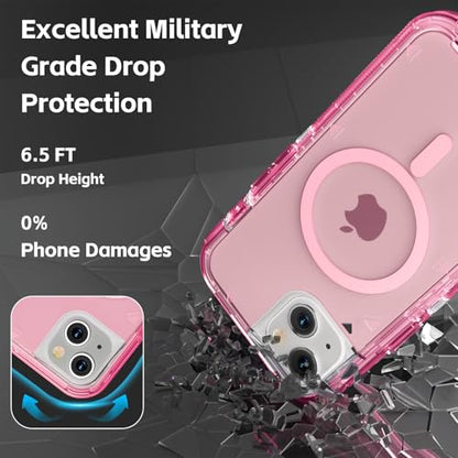 Follaroma Magnetic for iPhone 14 Plus Case,Heavy Duty Phone Cases,Pink,6.7" | Compatible with MagSafe, Heavy Duty Shock proof Protection, Military-Grade Anti-Drop, Dual Layer Transparent Protective Cover - color: Pink, size: iPhone 14 Plus 6.7''