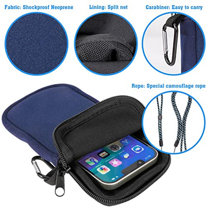 Pwsap Phone Sock, Universal Shock & Impact Resistant Neoprene Pouch with Carabiner and Lanyard Strap Sleeve Case for Hiking & Travelling Phone Bag Fits Phones up to 7 Inches, Blue, M - color: Blue, size: M