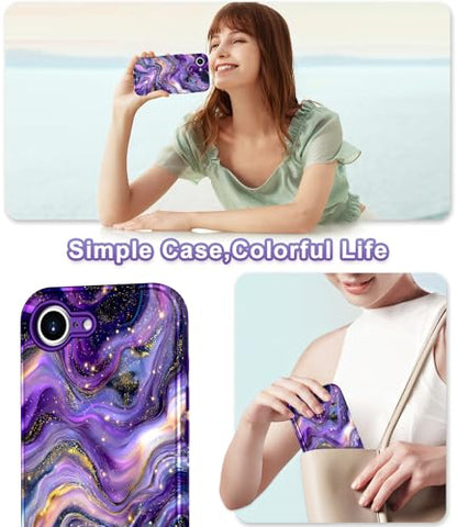 Btscase Compatible with iPhone 17e Case 6.1 Inch 2026,Marble Pattern 3 in 1 Heavy Duty Shockproof Full Body Rugged Hard PC+Soft Silicone Drop Protective Women Girl Phone Cases, Dark Purple - color: Dark Purple, size: iPhone 17e