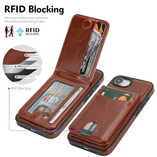 SkyEagle Compatible with MagSafe iPhone 17e / 16e Wallet Case,Brown | Detachable Magnetic Credit Card Holder,RFID Blocking,PU Leather,Kickstand,Flip Phone Case,Shockproof Cover for Men & Women - color: Brown, size: iPhone 17e / 16e - 6.1"