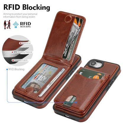 SkyEagle Compatible with MagSafe iPhone 17e / 16e Wallet Case,Brown | Detachable Magnetic Credit Card Holder,RFID Blocking,PU Leather,Kickstand,Flip Phone Case,Shockproof Cover for Men & Women - color: Brown, size: iPhone 17e / 16e - 6.1"