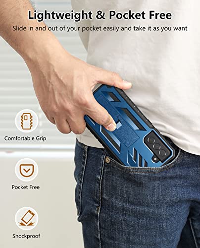 for Samsung Galaxy S21-FE Phone Case: Dual-Layer Military Grade Drop Proof Full Protection Cover with Kickstand | Durable Rugged Shockproof TPU Matte Textured Tough Protective Bumper Shell (Blue) | Rugged Kickstand, Military-Grade Drop Protection, Matte T