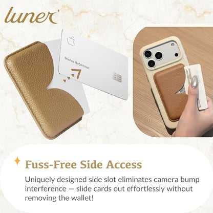 Luner - Eco Leather Magnetic Side-Access Card Wallet Compatible with Magsafe - [for iPhone 16, 15, 14, 13, 12 series] - [Holds 2 cards] - Light Brown - color: Light Brown, style: Side-access