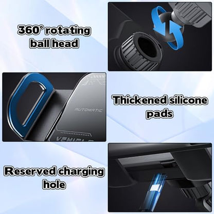 OneNine High Intelligent Mobile Phone/Pad Holder, 2 in 1 Auto Rotating Phone Holder, Car Charger Fast Charging Phone Holder, Rotatable Car Vent Phone Mount for Smartphone/Pad/Foldable(Black)