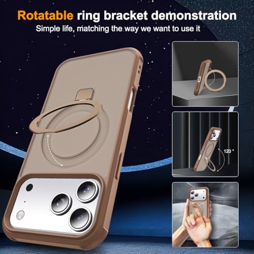 SKYLMW Compatible with iPhone 17 Pro Max Case with Stand,Desert Brown | iPhone 17 Pro Max Phone Case 6.9",Magnetic Ring Stand,Compatible with MagSafe,Military-Grade Protection,Great Grip Feeling - color: Desert Brown, size: Iphone 17 Pro Max