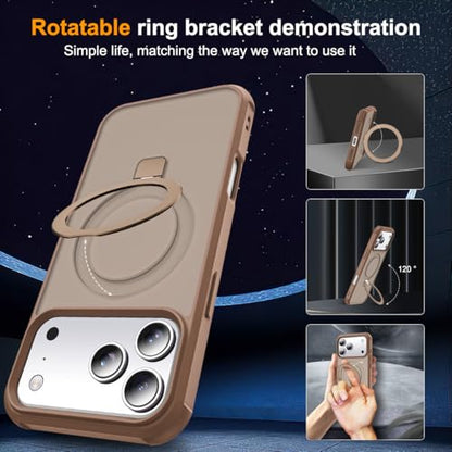SKYLMW Compatible with iPhone 17 Pro Max Case with Stand,Desert Brown | iPhone 17 Pro Max Phone Case 6.9",Magnetic Ring Stand,Compatible with MagSafe,Military-Grade Protection,Great Grip Feeling - color: Desert Brown, size: Iphone 17 Pro Max