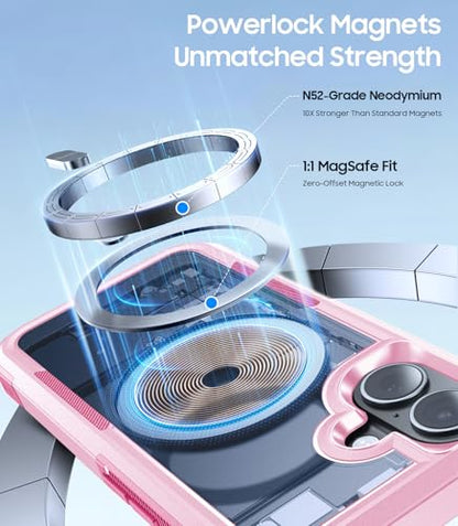 Magnetic for iPhone 17 Case Rugged Dual-Layer Shockproof Pink | Military-Grade Heavy Duty Protection, Fit for Magsafe, Matte Finish Scratch Resistant Anti-Fingerprint, Anti-Slip Phone Cover - color: Pink