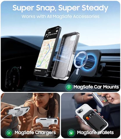 Magnetic for iPhone 17e Case Rugged Dual-Layer Shockproof White | Military-Grade Heavy Duty Protection, Fit for Magsafe, Matte Finish Scratch Resistant Anti-Fingerprint Anti-Slip Phone Cover - color: White