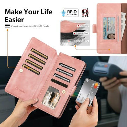Compatible with Samsung Galaxy S23 5G Case Wallet with Card Holder Women Men,RFID Blocking PU Leather Phone Case Flip Shockproof Protector Cover Credit Card Slot Kickstand,Pink - color: Pink, size: Samsung Galaxy S23