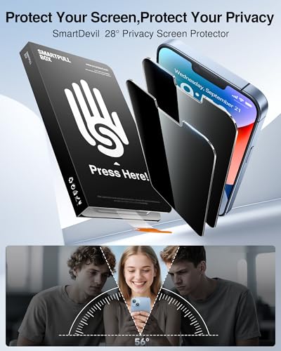 SMARTDEVIL 2 Pack for iPhone 16e/iPhone 14/ iPhone 13 Pro/ iPhone 13 Privacy Screen Protector, [Anti-Spy] [Military-Grade Shatterproof & 9H Hardness] Tempered Glass,Easy Installation,Bubble-Free & Case-Friendly