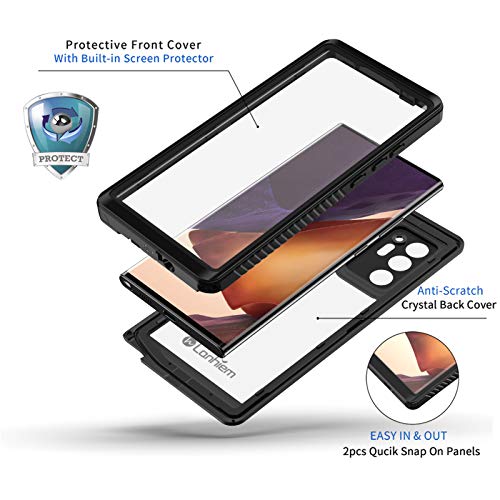 Lanhiem Galaxy Note 20 Ultra Case, IP68 Waterproof Dustproof Shockproof Case with Built-in Screen Protector, Full Body Sealed Underwater Protective Cover for Samsung Note 20 Ultra 6.9 inch, Black - size: for Note 20 Ultra