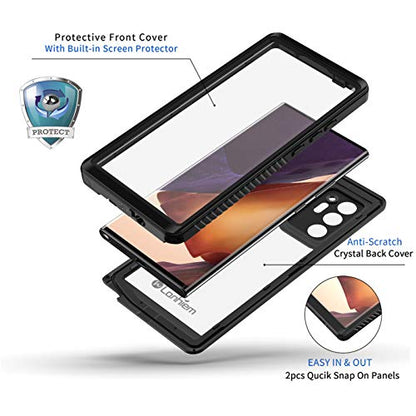 Lanhiem Galaxy Note 20 Ultra Case, IP68 Waterproof Dustproof Shockproof Case with Built-in Screen Protector, Full Body Sealed Underwater Protective Cover for Samsung Note 20 Ultra 6.9 inch, Black - size: for Note 20 Ultra