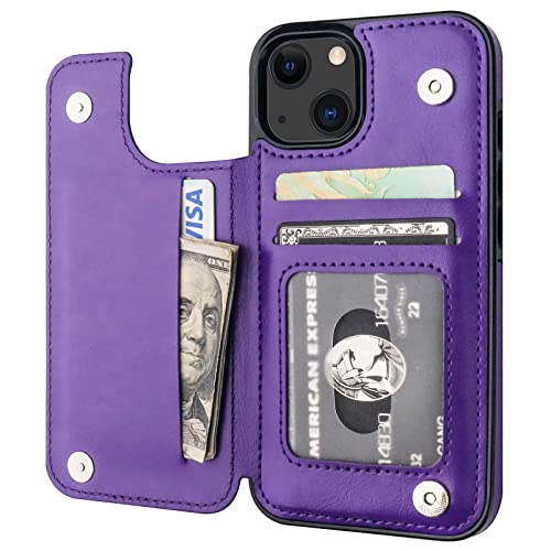 ONETOP for iPhone 13 Wallet Case with Card Holder,Purple | Kickstand,ID/Cash Holder,Case Wallet with Card Slots,Double Magnetic Clasp,Durable PU Leather Shockproof Cover for Women Men - color: Purple