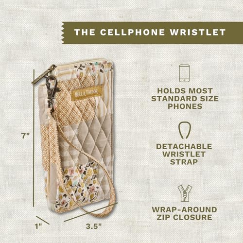 Bella Taylor Cell Phone Wristlet, Quilted Phone Wallet for Women | Lightweight, RFID blocking, phone pocket, built-in wallet, card organizer, coin pocket, secure zipper, quality construction - color: Prairie Meadow Patch