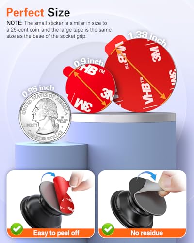 volport Extra Tape Super Sticky Adhesive Replacement and Phone Magnet Sticker Disc for Reusing Grip Stand Socket Base, Circle Double Sided Car Mount Holder Strong Glue Pads Round Magic Metal Plate