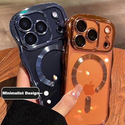 Magnetic for iPhone 17 Pro Max Case Clear Supports Wireless Charging Anti Yellow Wave Frame 17 Pro Max Case with Camera Len Protector Luxury Plating Soft TPU Shockproof Phone Cover 6.9", Titanium Blue - color: Blue