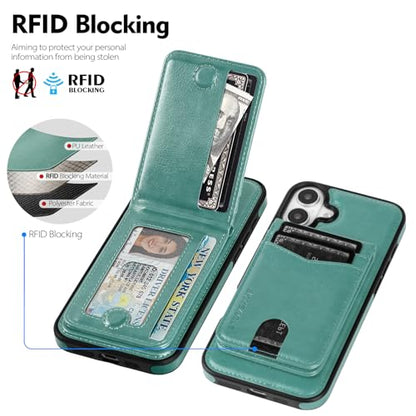 SkyEagle Compatible with MagSafe iPhone 16 Wallet Case,Blue Green - color: Blue Green, size: iPhone 16 - 6.1"
