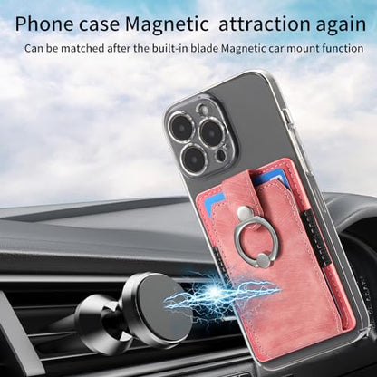 Cell Phone Card Holder with Ring Grip,Adhesive Phone Card Wallet,Pink - color: Pink
