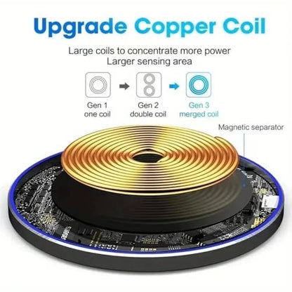 15W Fast Wireless Charger Pad for iPhone 17 16 15 14 13 12 Pro Max Samsung Galaxy S24 S23 S22 S20 Xiaomi Wireless Charging Dock Station (Black with Cable) - color: Black with Cable