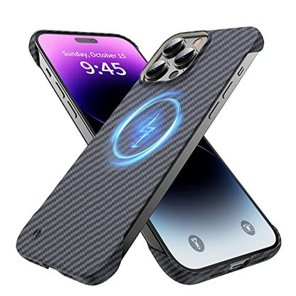 GRECAZO Magnetic Case for iPhone 14 Pro, Compatible with MagSafe, Black | Carbon Fiber Style Texture, Frameless Frosted Soft-Touch Hard PC Cover, Ultra Thin Slim Fit Lightweight Minimalist, 6.1 Inch - size: iPhone 14 Pro