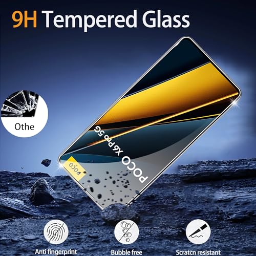 for Xiaomi Poco X6 Pro 5G Screen Protector with Camera Lens Protector, 9H Hardness Anti-Scratch Tempered Glass flim, Case Friendly, Anti-Fingerprint,Anti-Scratch (2+2 PACK) - color: Xiaomi Poco X6 Pro