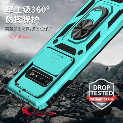 for Samsung Galaxy S10 Plus Case with Camera Lens Cover HD Screen Protector, Military-Grade Drop Tested Magnetic Ring Holder Kickstand Protective Phone Case for Samsung Galaxy S10+ Plus (Mint) - color: Mint with camera cover Military-Grade 2nd gen
