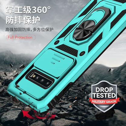 for Samsung Galaxy S10 Plus Case with Camera Lens Cover HD Screen Protector, Military-Grade Drop Tested Magnetic Ring Holder Kickstand Protective Phone Case for Samsung Galaxy S10+ Plus (Mint) - color: Mint with camera cover Military-Grade 2nd gen