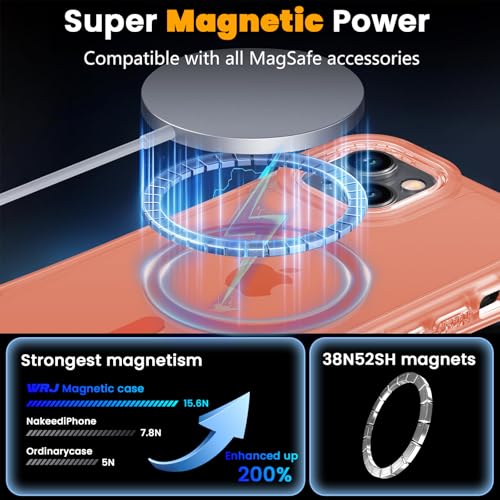 WRJ Magnetic Matte for iPhone 13 Case,iPhone 14 Case,[Compatible with MagSafe][Military Grade Drop Protection] Translucent Anti-Fingerprint Full Body Shockproof Phone Case-Orange - color: Orange, style: Matte