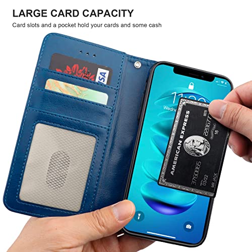 Bocasal Detachable Wallet Case Card Holder for iPhone 14 Pro Max Blue | RFID Blocking Kickstand Card Slots Holder PU Leather Magnetic Shockproof Wrist Strap Removable Flip Protective Cover 6.7 inch - color: Blue