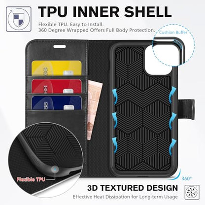 TUCCH Case Wallet for iPhone 11 (6.1"), RFID Blocking Folio, Black & White | 3 Card Holders, Kickstand, PU Leather, Magnetic Closure, Shockproof TPU Shell, Protective Flip Cover - color: Black & White