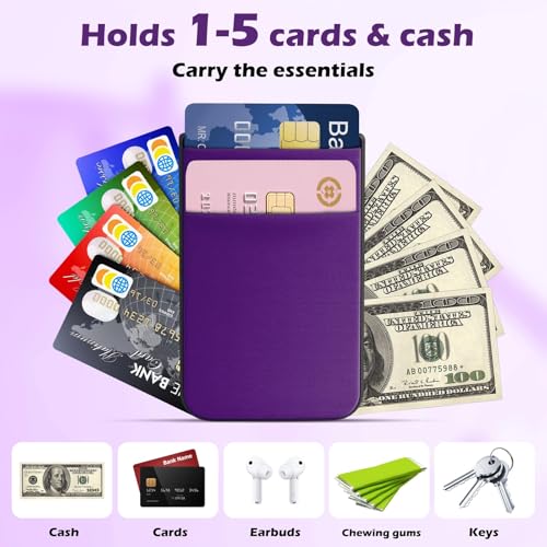 CloudValley Magnetic Wallet Compatible with MagSafe for iPhone 17/16/15/14/13/12 Series, 5 Card Stick on Back of Phone Credit Cards& ID Card Cell Phone Card Holder for Phone Case with Mag-Safe, Purple - color: DarkPurple