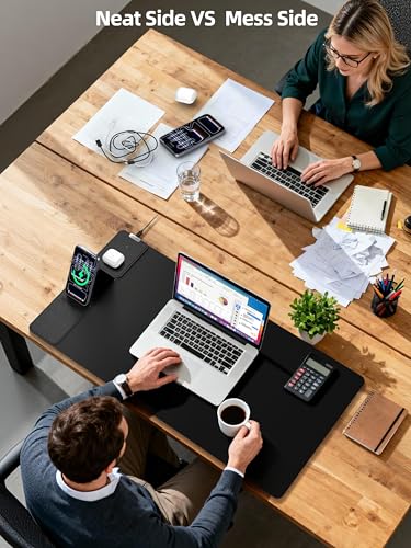 Mouse Pad with Magnetic Wireless Charging & Adjustable Phone Stand, 31.5"x15.8" Extended Desk Mat, Waterproof Ultra-Smooth Keyboard Pad, Non-Slip Base, Black - color: Black-magnetic Stand-31.5"x15.8"-left