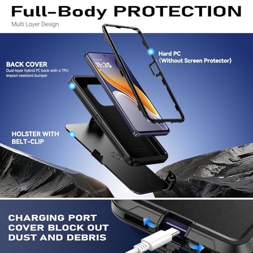 DUEDUE for Motorola G Power 5G 2026 Case, Moto G Power 5G 2025 Case with Belt Clip Holster Shockproof Heavy Duty Kickstand Cover Protective Phone Case for Moto G Power 5G 2026/2025 6.8", Black - size: for Moto G Power 5G 2025/G Power 5G 2026 6.8"