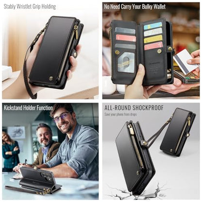 Defencase for Samsung Galaxy S26 Ultra Wallet Case with Card Holder, Black | with RFID Blocking Zipper Pocket, Durable PU Leather, Wrist Strap, S26 Ultra Flip Phone Cases Cover with Stand for Women Men - color: Black
