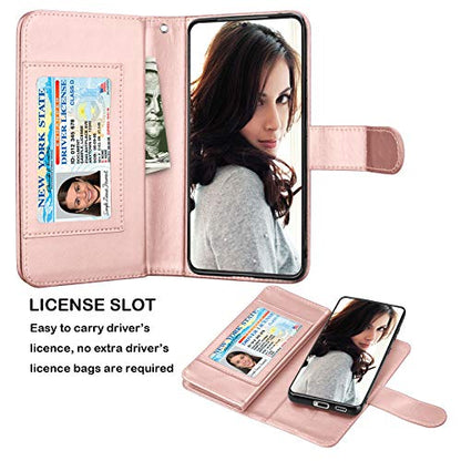 Njjex Wallet Case for Samsung Galaxy S21 5G, For Galaxy S21 Case, [9 Card Slots] PU Leather ID Credit Holder Folio Flip [Detachable] Kickstand Magnetic Phone Cover & Lanyard for Samsung S21 [RoseGold] - color: Rose Gold