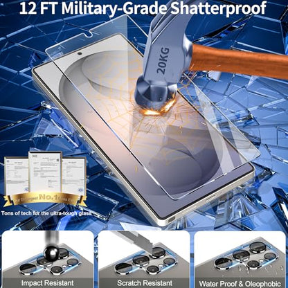 firtstnow 3 Pack for Samsung Galaxy S25 Ultra Screen Protector Tempered Glass + 3 Pack Camera Lens Protector, Military Grade Shatterproof, 9H Hardness, Fingerprint Unlock,Case Friendly 6.9 Inch