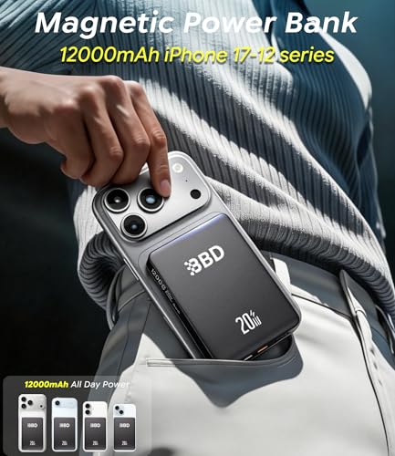 BBD Magsafe Portable Charger,10000mAh Magnetic Power Bank Fast Charging PD 20w with USB C Cable,Slim Magsafe Battery Pack Travel Essential,Wireless Power Bank for iphone 17/16/15/14/13/12 Series 1Pack