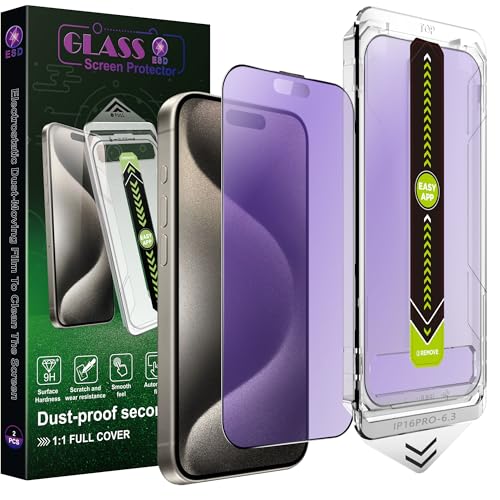 2-Pack Anti Blue Light Blocking Matte Screen Protector for iPhone 16 Pro/17 (6.3-Inch),Anti-Glare,9H Tempered Glass,Full Coverage,Anti-Fingerprint,Auto Dust Removal,Bubble-Free