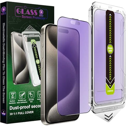 2-Pack Anti Blue Light Blocking Matte Screen Protector for iPhone 16 Pro/17 (6.3-Inch),Anti-Glare,9H Tempered Glass,Full Coverage,Anti-Fingerprint,Auto Dust Removal,Bubble-Free