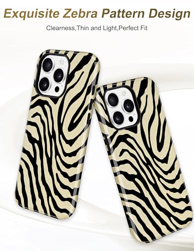 Jusy Magnetic Zebra Phone Case for iPhone 17 Pro Max,Beige | Compatible with MagSafe, Cute Aesthetic Zebra Design, TPU and PC Protective Shockproof Cover - color: Beige